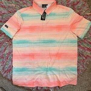 Authentic SUNDAY SWAGGER Men’s Golf Shirt BNWT in Bag Coral Pink Teal XL
